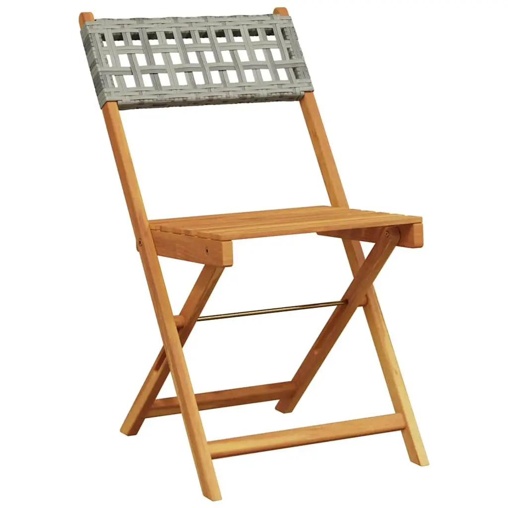 Bistro Chairs Grey Folding Acacia Wood Rattan 2 Piece