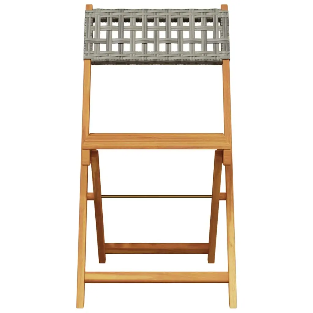 Bistro Chairs Grey Folding Acacia Wood Rattan 2 Piece