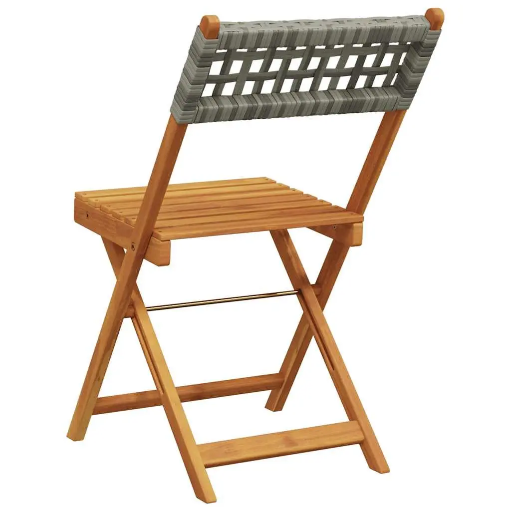 Bistro Chairs Grey Folding Acacia Wood Rattan 2 Piece