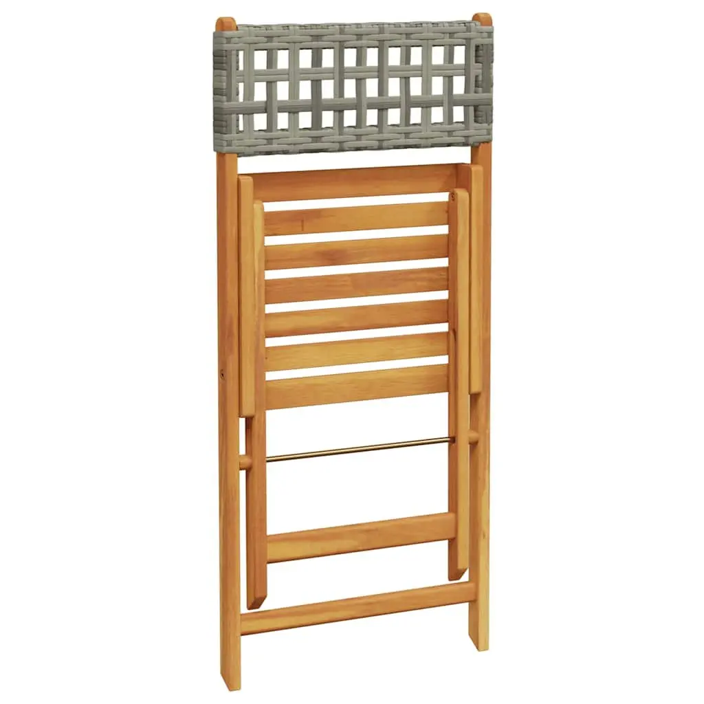 Bistro Chairs Grey Folding Acacia Wood Rattan 2 Piece