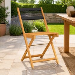 Outdoor Bistro Chairs 2 pcs Black Solid Wood Acacia Rope Backrest Folding