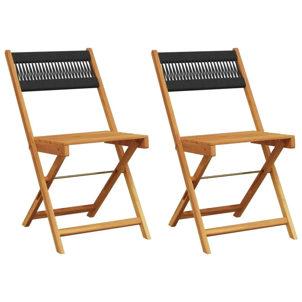 Outdoor Bistro Chairs Solid Acacia Wood Rope Backrest Folding 2 Piece Black