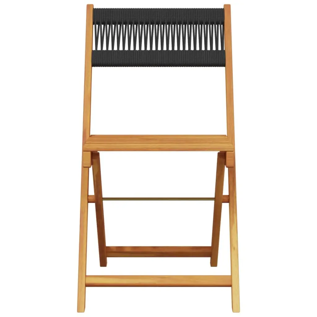 Outdoor Bistro Chairs Solid Acacia Wood Rope Backrest Folding 2 Piece Black