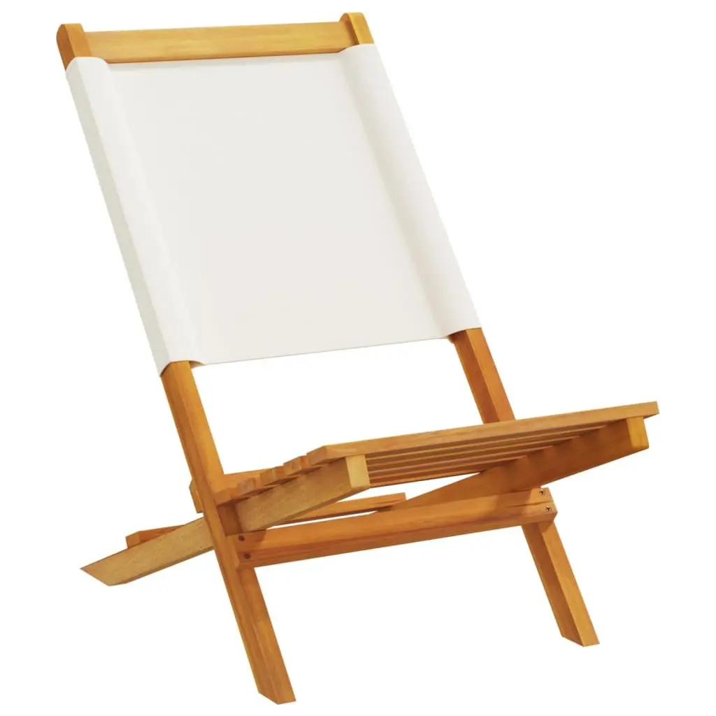 Outdoor Garden Chairs Folding Backrest 2 pcs White Acacia Wood Fabric