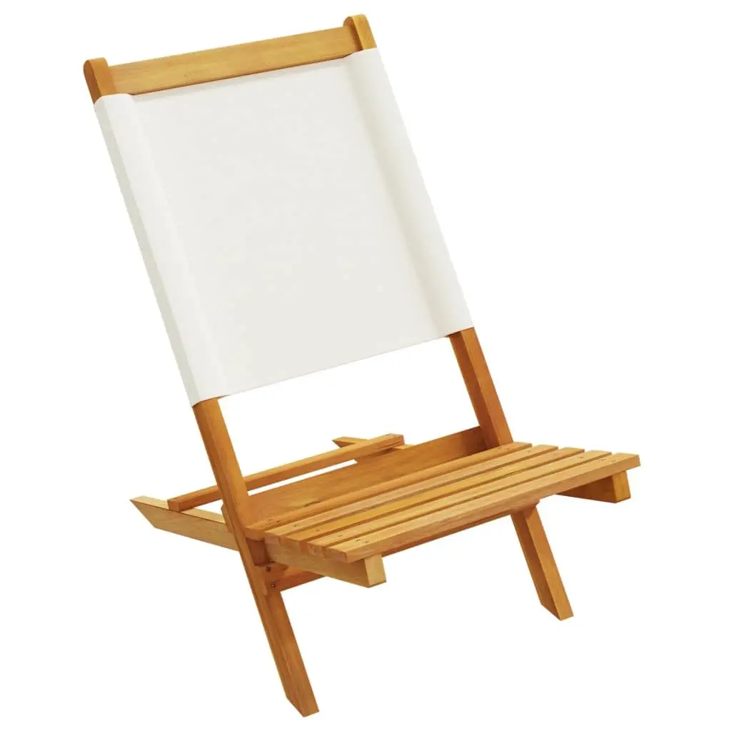 Outdoor Garden Chairs Folding Backrest 2 pcs White Acacia Wood Fabric