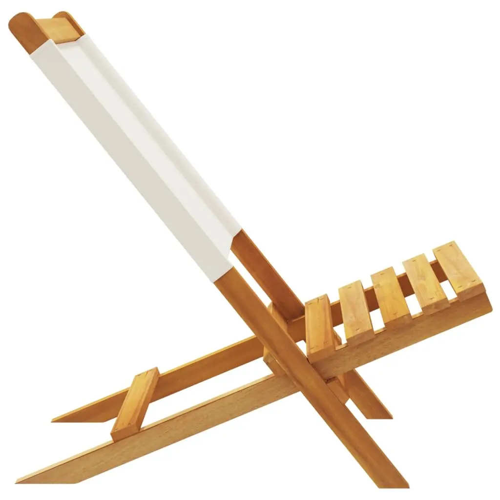 Outdoor Garden Chairs Folding Backrest 2 pcs White Acacia Wood Fabric