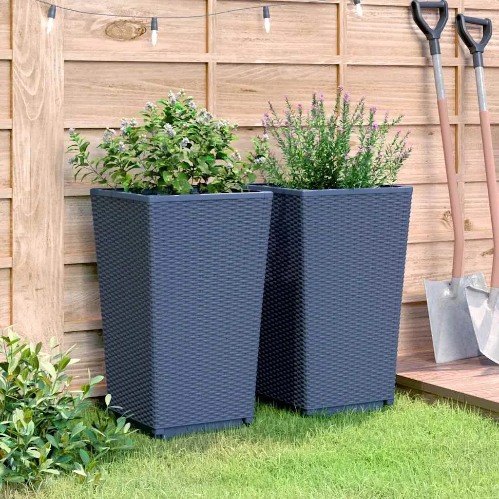 Garden Planters Rattan Look Grey 32.5x57cm 2 Pcs