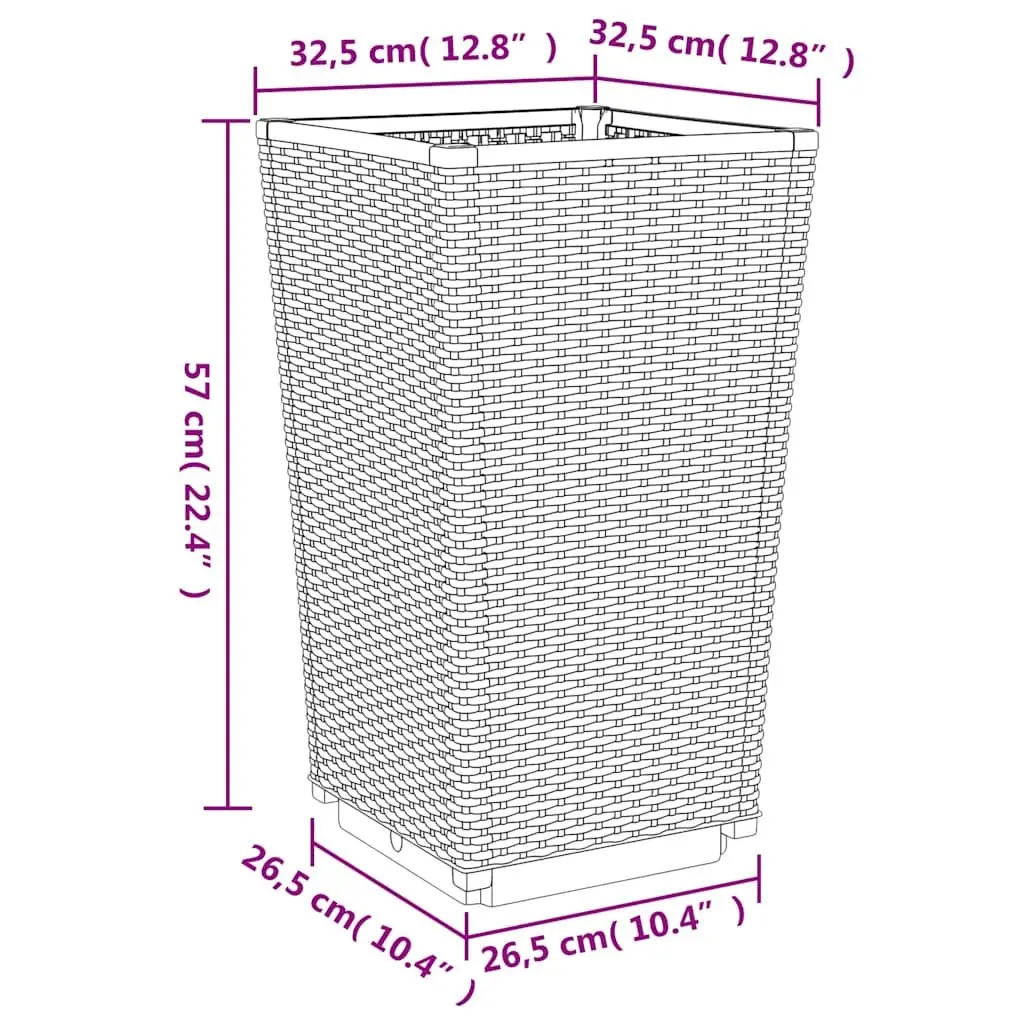 Garden Planters Rattan Look Grey 32.5x57cm 2 Pcs