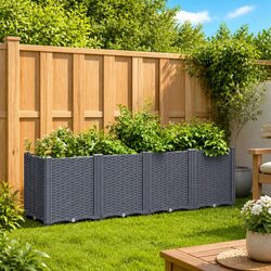 Garden Planter Grey Outdoor Patio Flower Box 160x40x53cm Modular Design