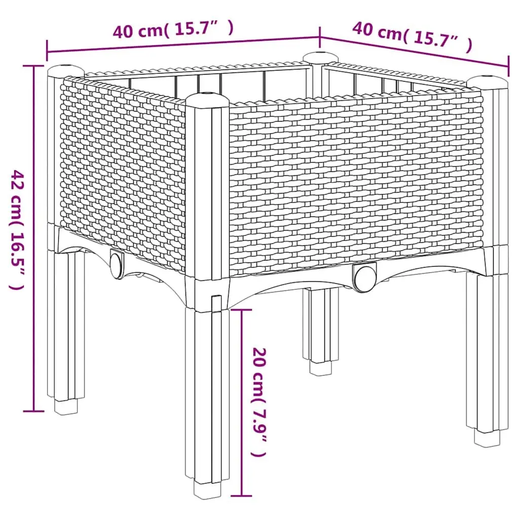 Garden Planter Box Grey Rattan Look Outdoor Patio Raised Plant Pot 40 x 40 x 42 cm