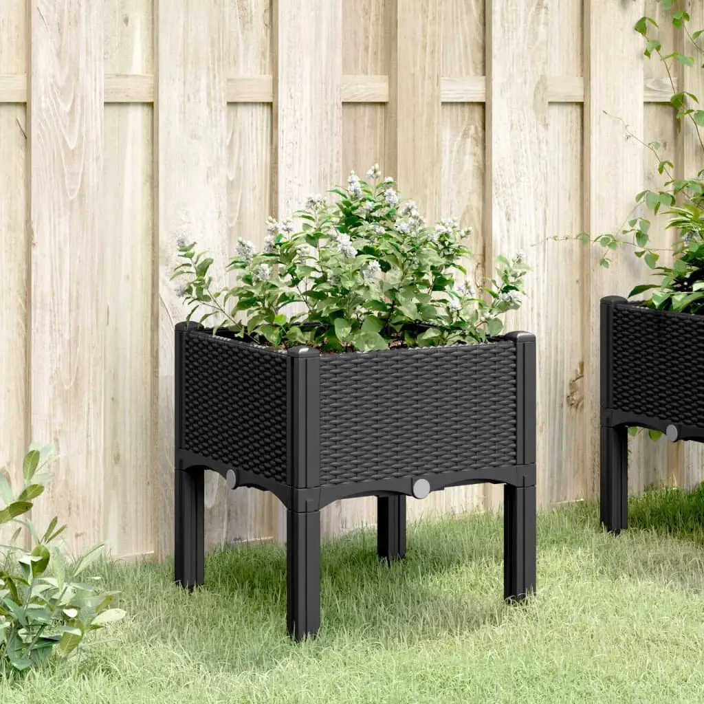 Garden Planter Box Elevated Rattan Black 40x40x42cm