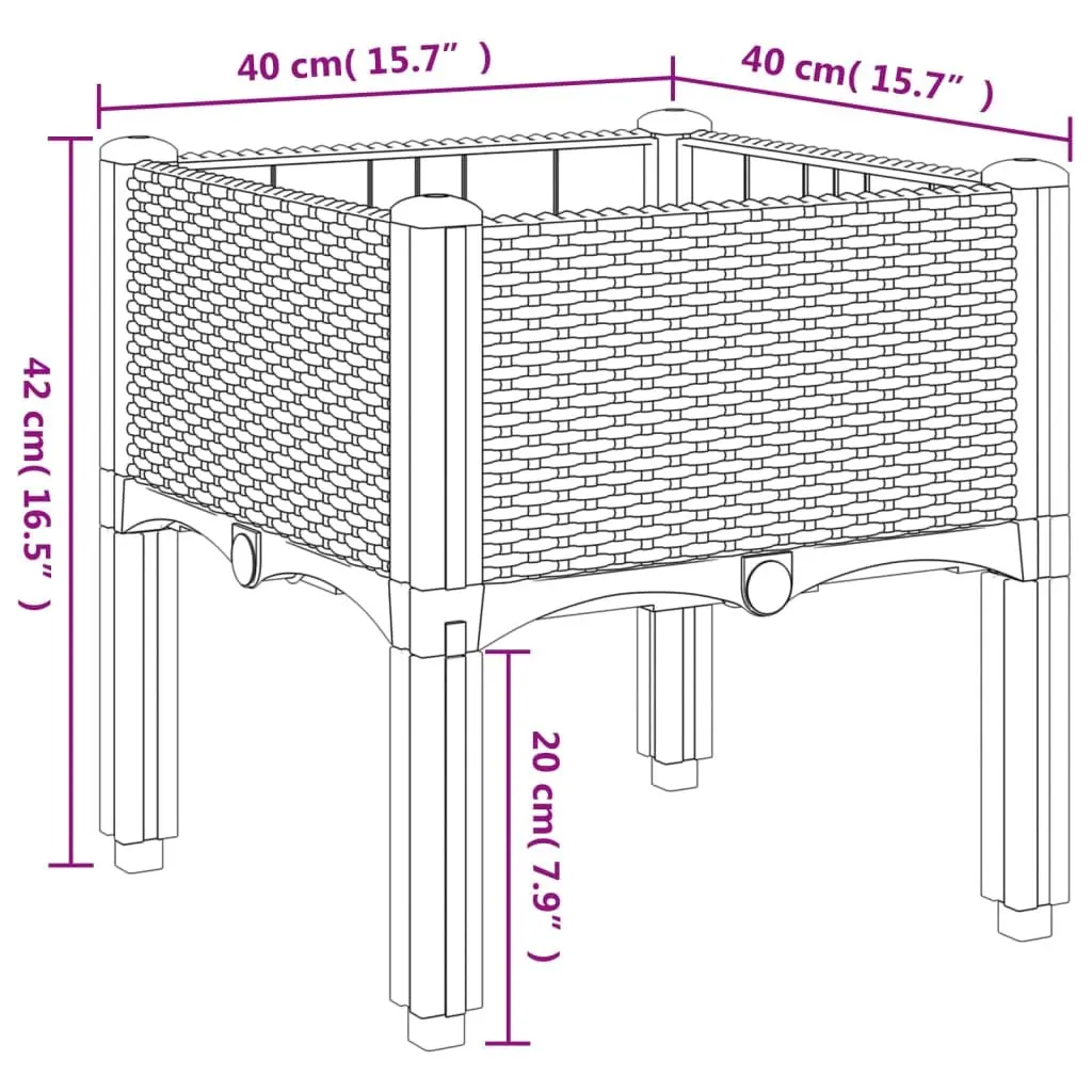 Garden Planter Box Elevated Rattan Black 40x40x42cm