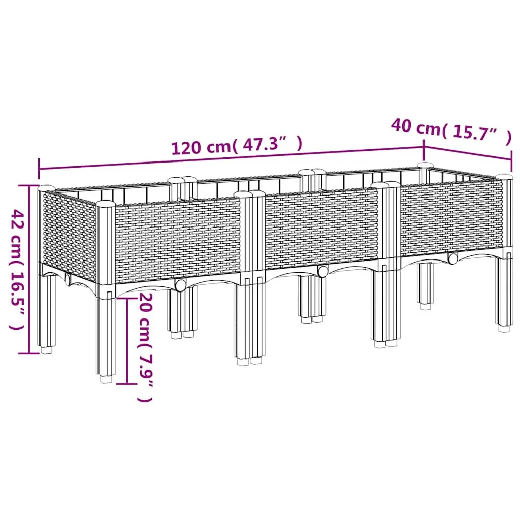 Garden Planter Box Elevated Legs Rattan Look Grey 120 x 40 x 42 cm