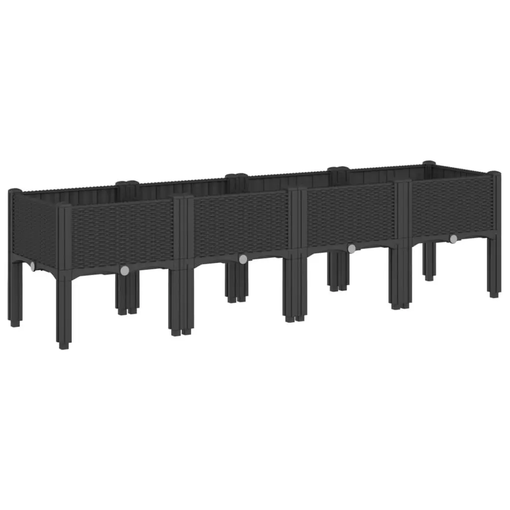 Garden Planter with Legs Black 160x40x42cm Raised Rattan Look Polypropylene Outdoor