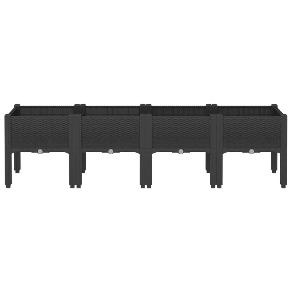 Garden Planter with Legs Black 160x40x42cm Raised Rattan Look Polypropylene Outdoor