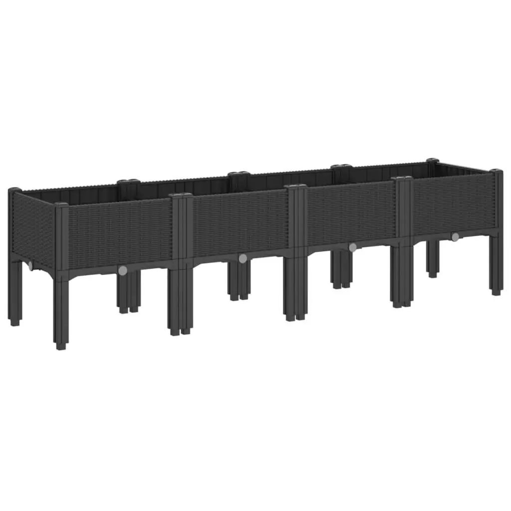 Garden Planter with Legs Black 160x40x42cm Raised Rattan Look Polypropylene Outdoor