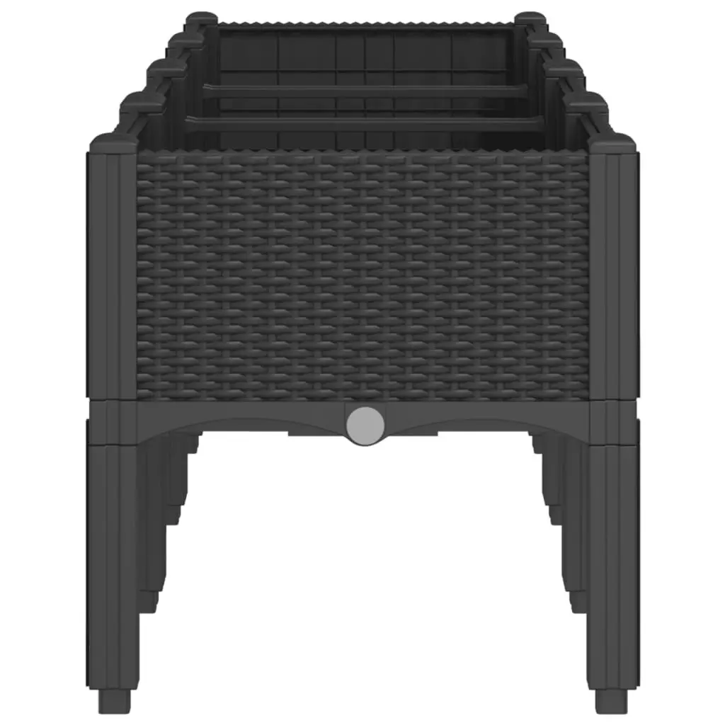 Garden Planter with Legs Black 160x40x42cm Raised Rattan Look Polypropylene Outdoor