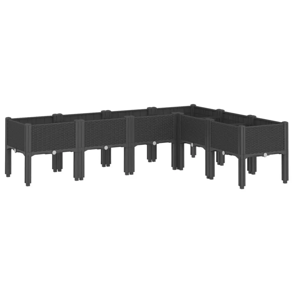 Garden Planter Box with Legs Black Outdoor Rattan Look Elevated Drainage