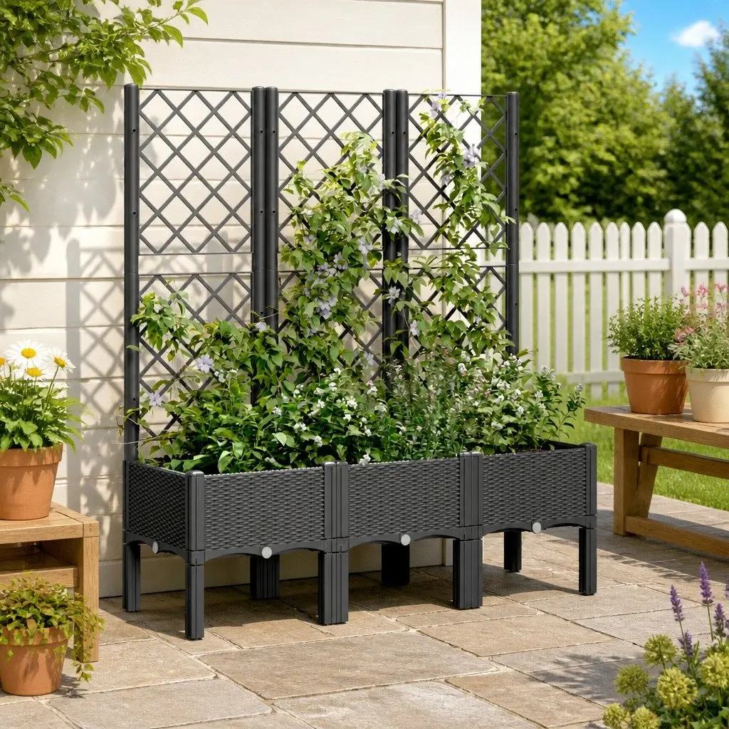 Garden Planter with Integrated Trellis Black 120x40x142cm