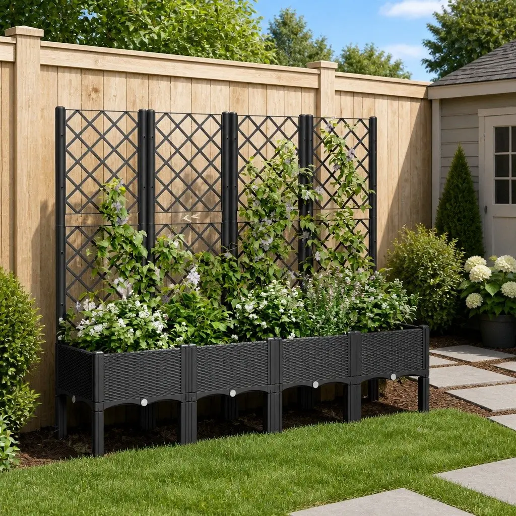 Outdoor Planter with Trellis Support Black 160x40x142cm