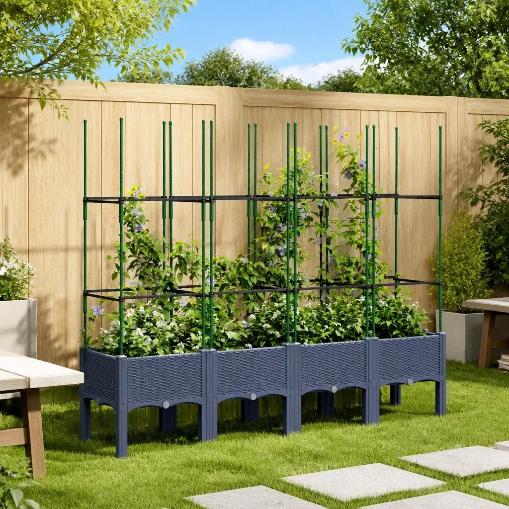Garden Planter with Integrated Trellis Support for Climbing Plants Grey 160 x 40 x 142.5 cm