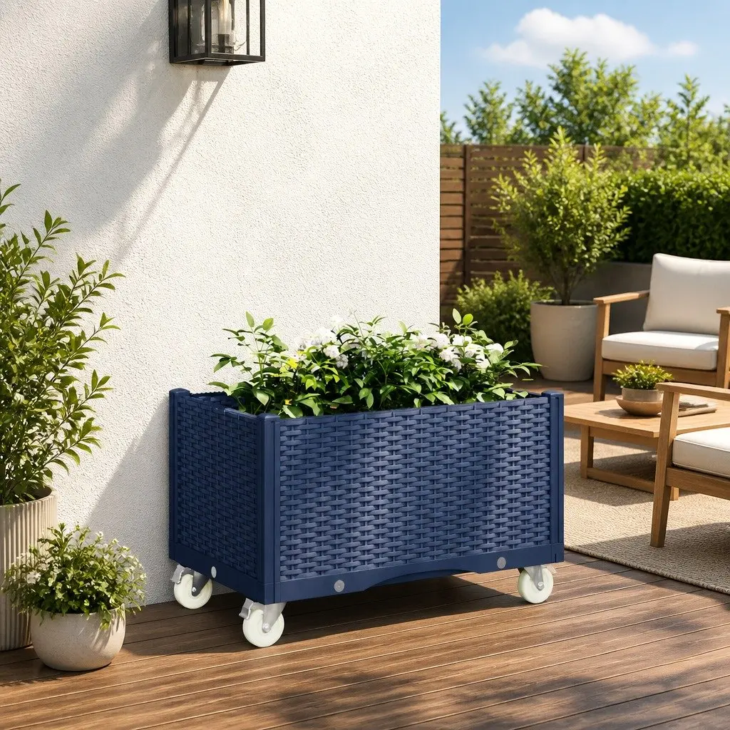 Garden Planter with Wheels and Integrated Trellis 80L x 50W x 54H cm Grey Polypropylene