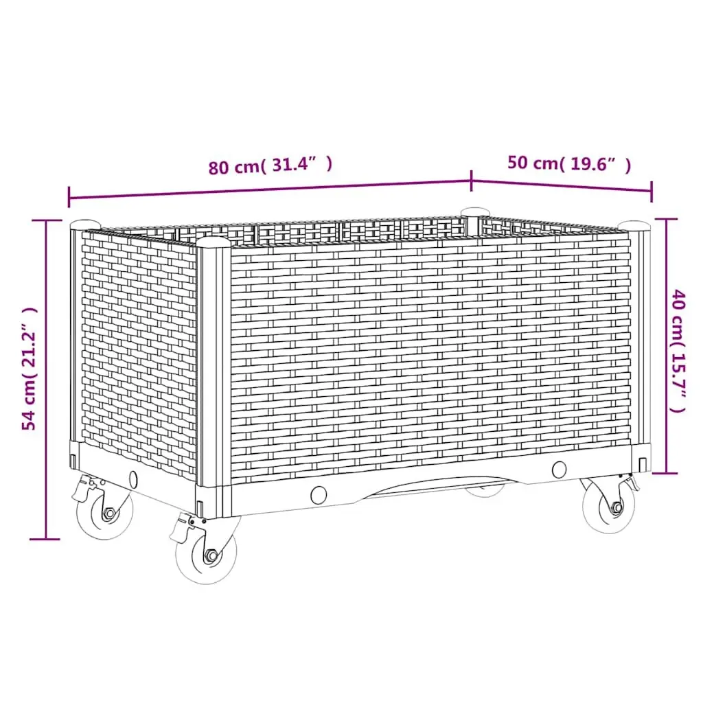 Garden Planter with Wheels and Integrated Trellis 80L x 50W x 54H cm Grey Polypropylene