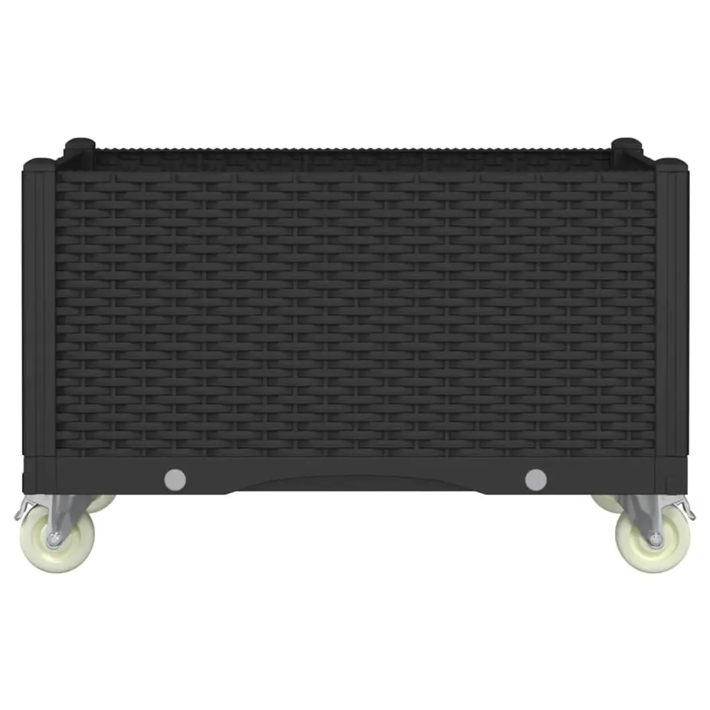 Garden Planter with Wheels Rattan Look Black 80 x 50 x 54 cm