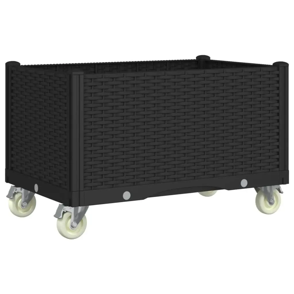 Garden Planter with Wheels Rattan Look Black 80 x 50 x 54 cm