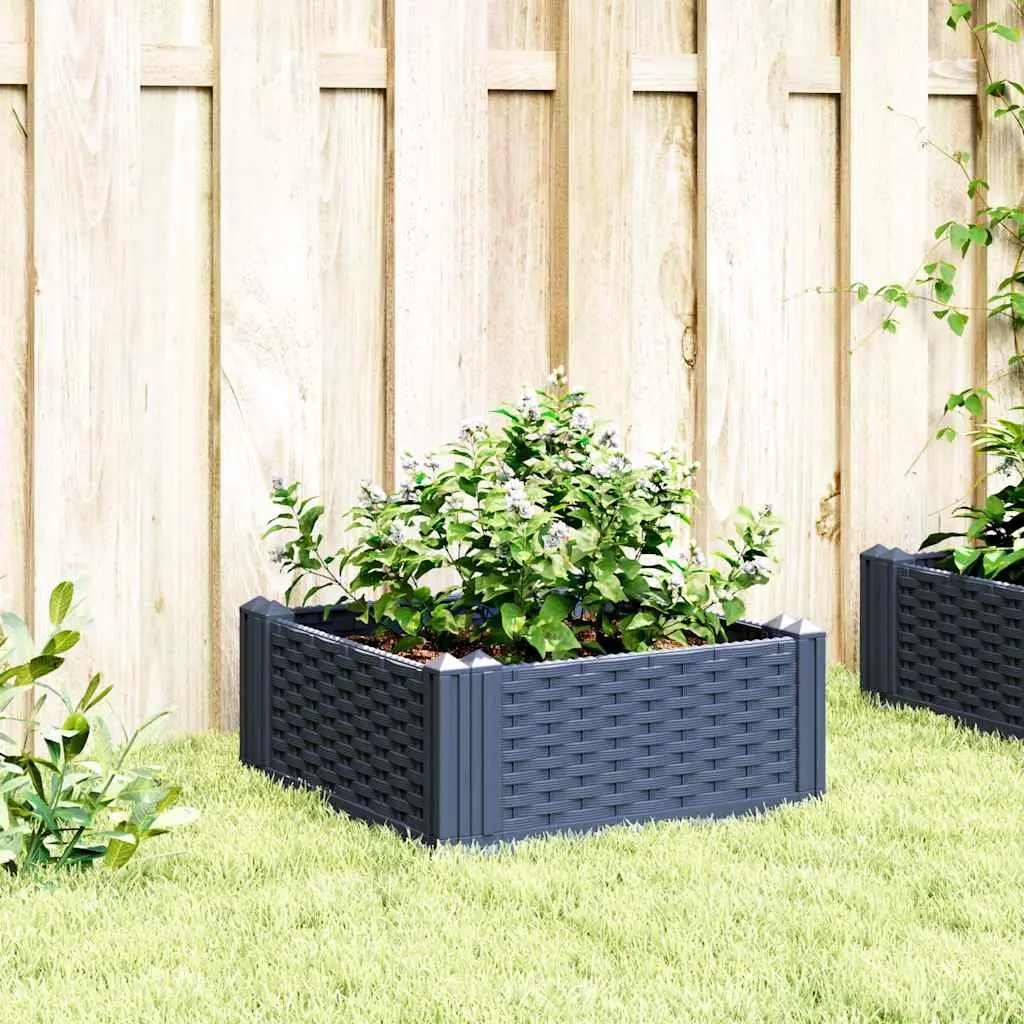 Modular Garden Planter 4 Panels Rattan Look 42.5x42.5x28.5cm Grey
