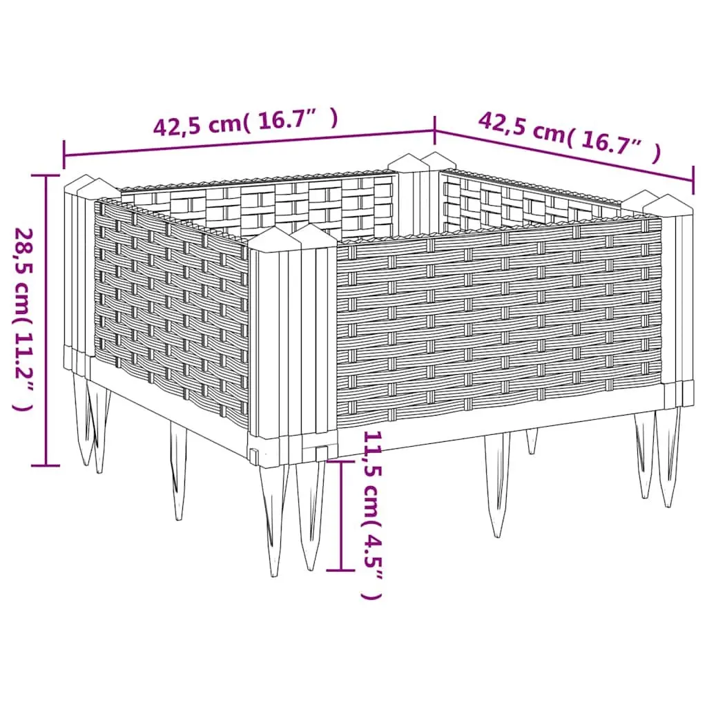Modular Garden Planter 4 Panels Rattan Look 42.5x42.5x28.5cm Grey