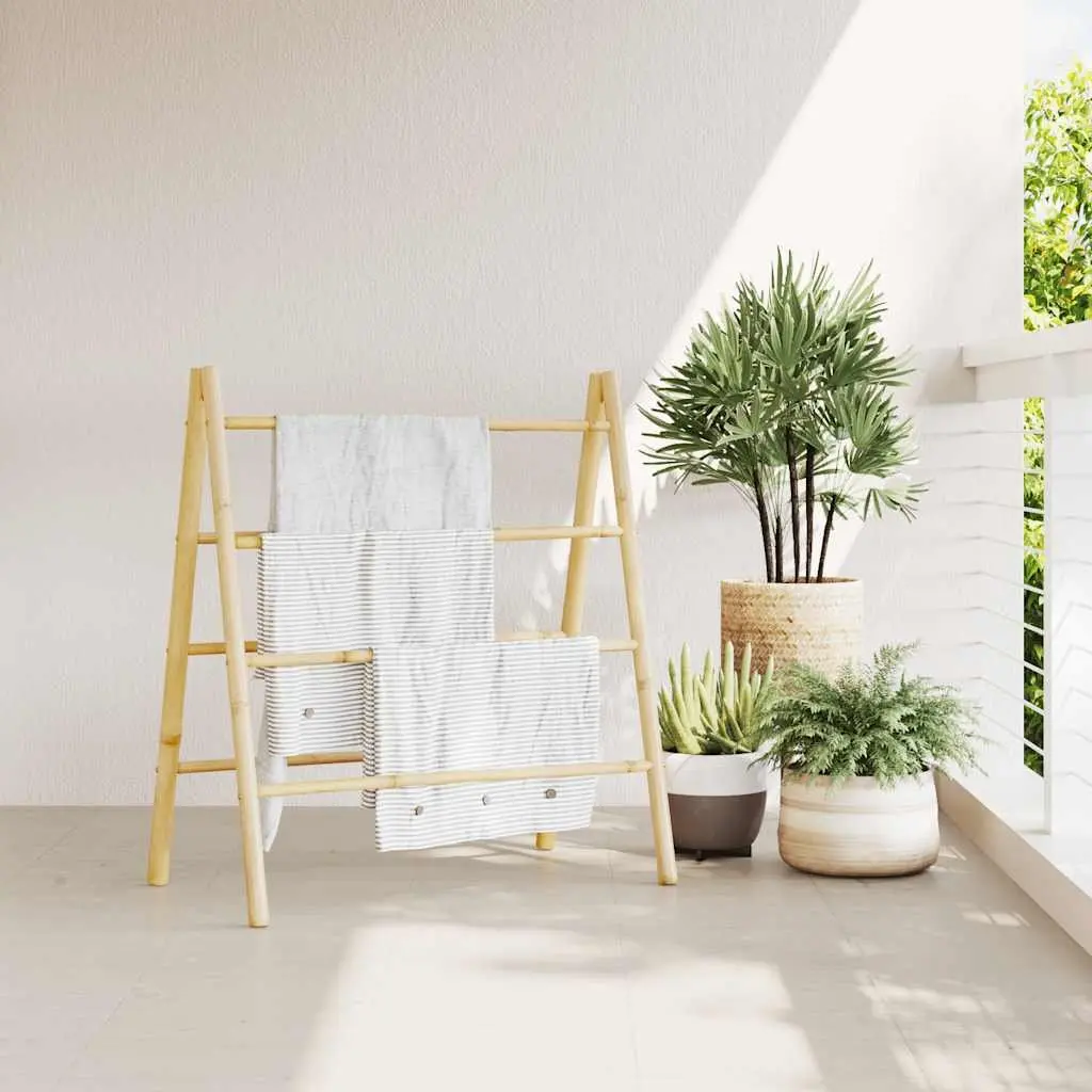 Double Towel Ladder Bamboo 4 Rungs Bathroom Storage Rack