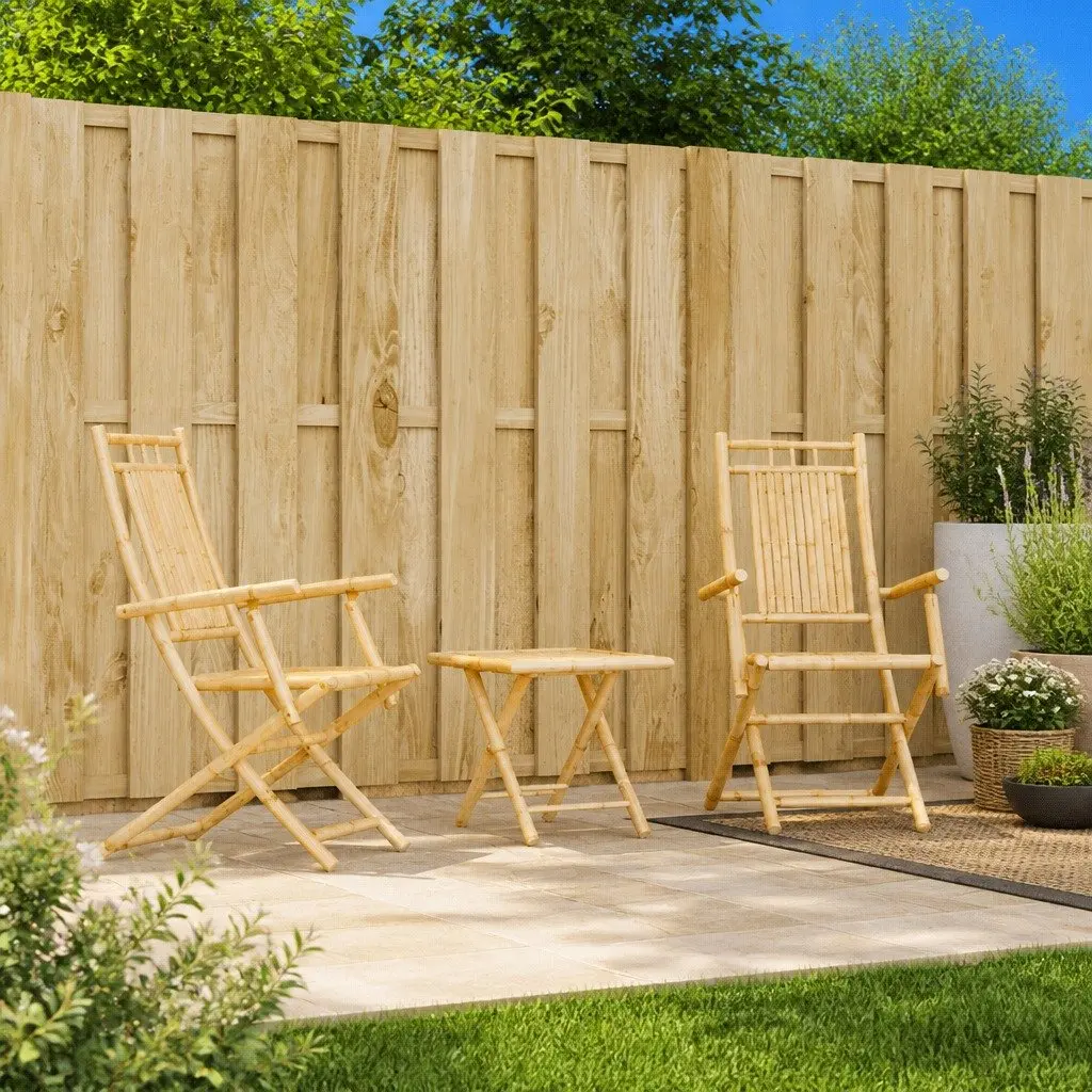 Folding Garden Chairs Bamboo Outdoor Seating 2 pcs Armrests Backrest