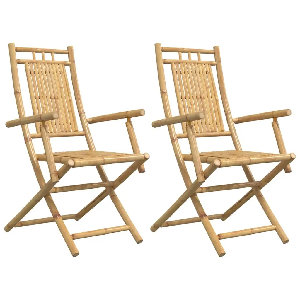 Folding Garden Chairs Bamboo Outdoor Seating 2 pcs Armrests Backrest
