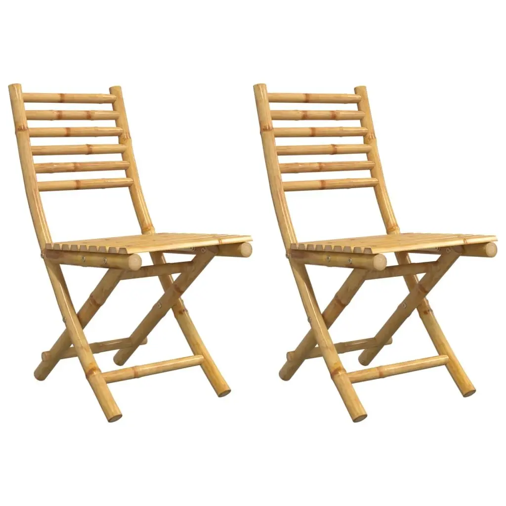 Bamboo Folding Garden Chairs Set of 2 Brown Outdoor Patio Dining Seating