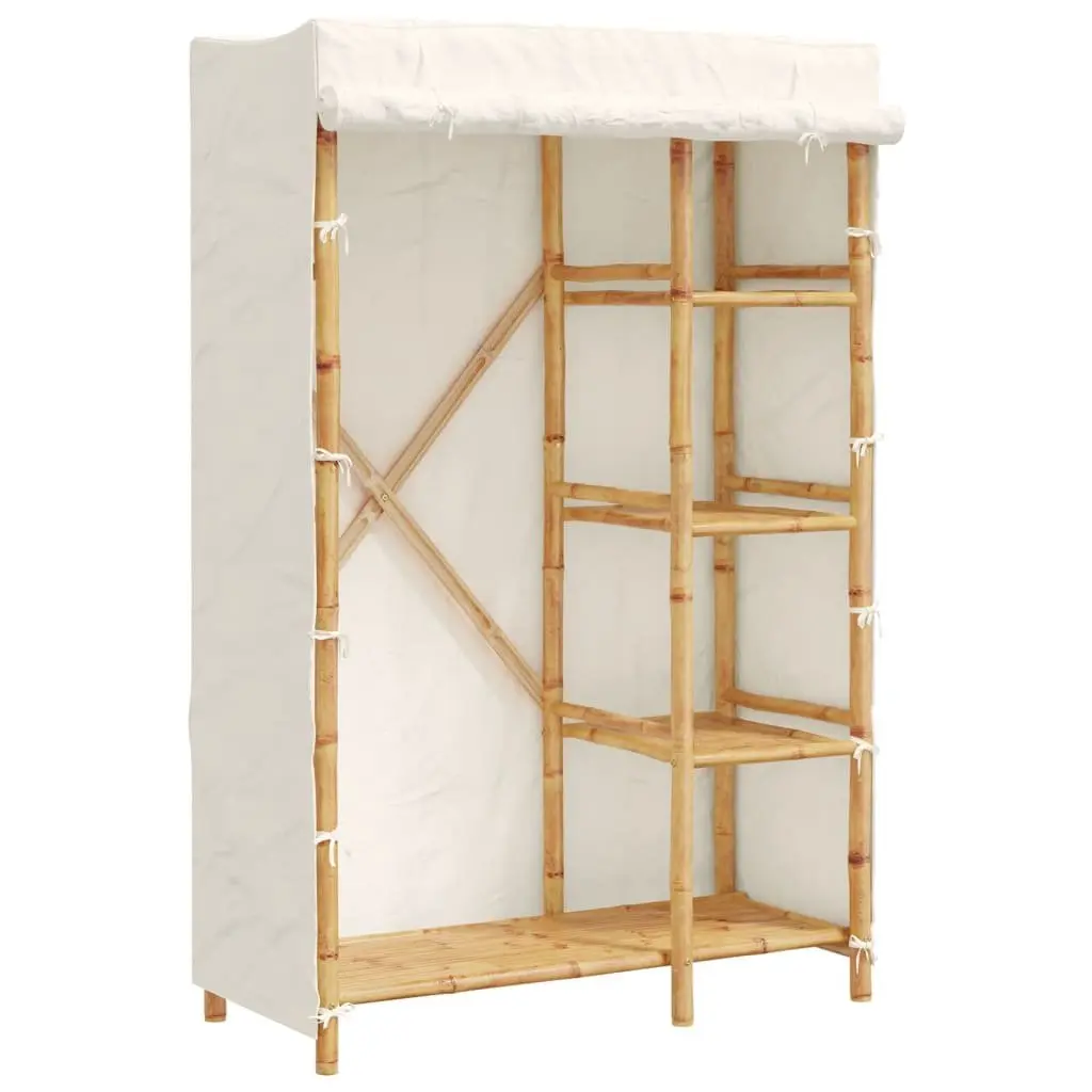 Bamboo Clothes Organiser Storage Cabinet 110x45x170cm with 4 Shelves and Breathable Fabric Cover Brown