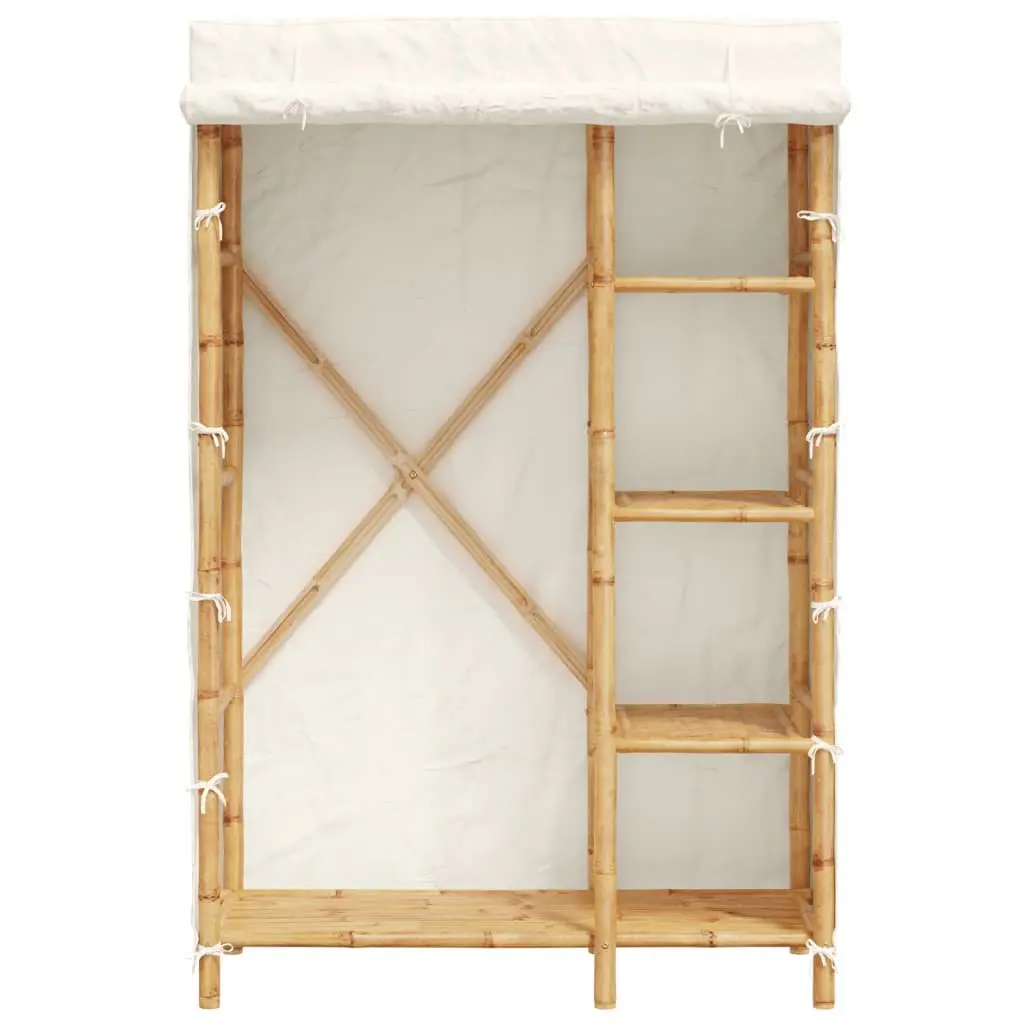 Bamboo Clothes Organiser Storage Cabinet 110x45x170cm with 4 Shelves and Breathable Fabric Cover Brown