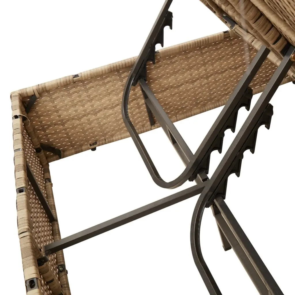 Double Sun Lounger with Parasol Adjustable Backrest Outdoor Seating Beige