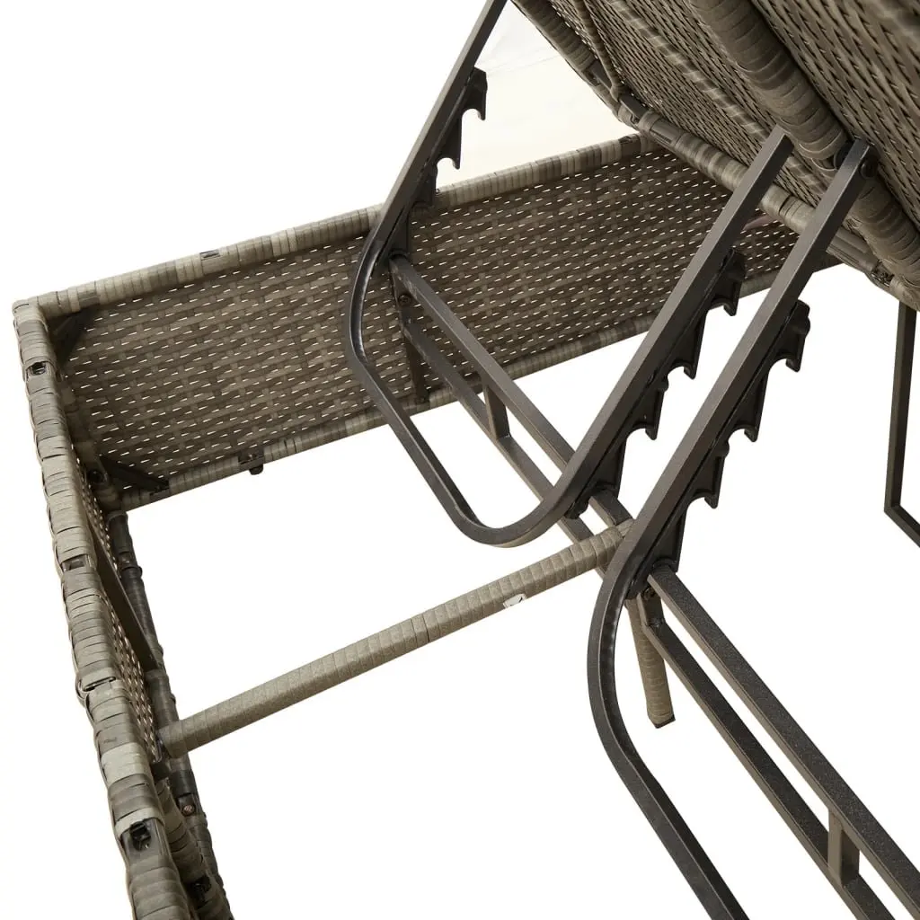 Double Sun Lounger Adjustable Backrest with Parasol Grey Rattan