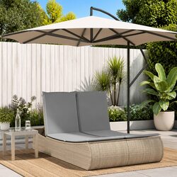 Double Sun Lounger Outdoor Garden Lounging Furniture with Cushions Beige