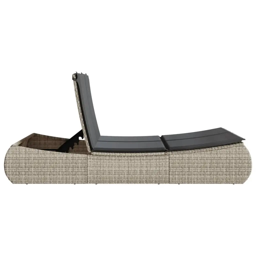 Double Sun Lounger Grey Poly Rattan Outdoor Furniture Adjustable Backrest