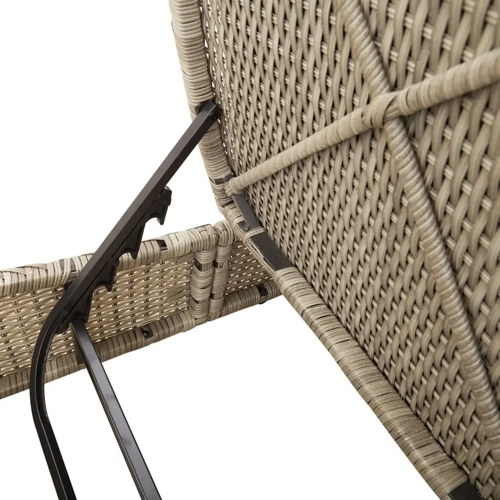 Double Sun Lounger Grey Poly Rattan Outdoor Furniture Adjustable Backrest