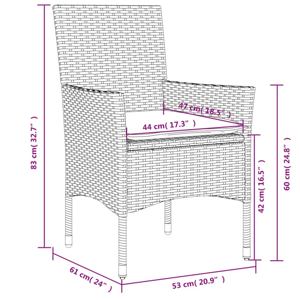 Outdoor Garden Chairs Grey Poly Rattan 2 pcs with Cushions