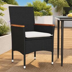Outdoor Garden Chairs with Cushions 2 pcs Black Poly Rattan Patio Seating
