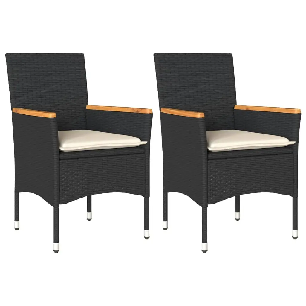 Outdoor Garden Chairs with Cushions 2 pcs Black Poly Rattan Patio Seating