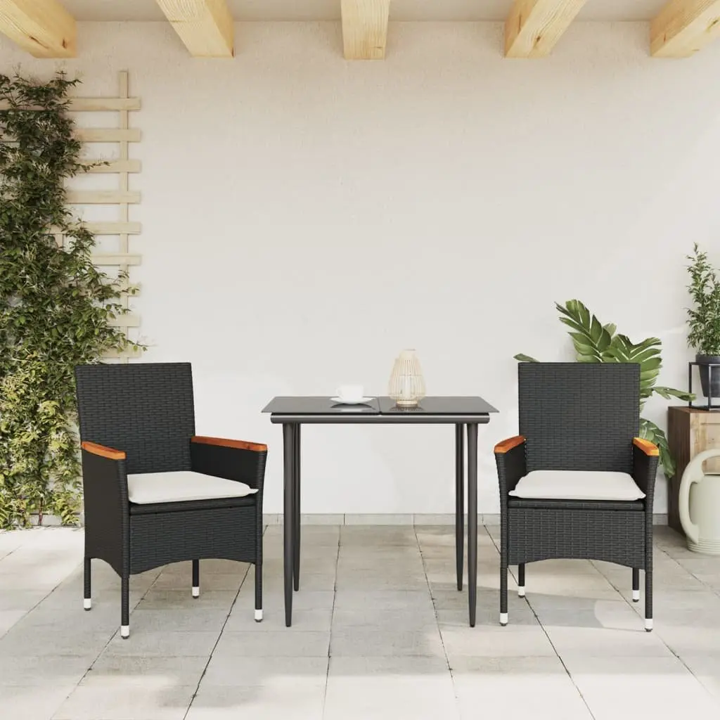 Outdoor Garden Chairs with Cushions 2 pcs Black Poly Rattan Patio Seating
