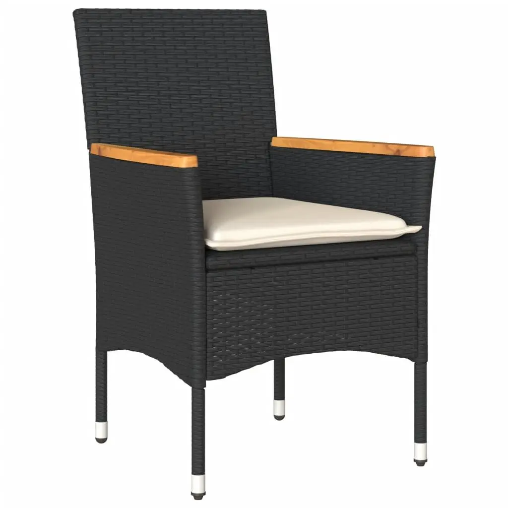 Outdoor Garden Chairs with Cushions 2 pcs Black Poly Rattan Patio Seating