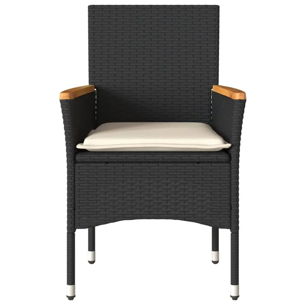 Outdoor Garden Chairs with Cushions 2 pcs Black Poly Rattan Patio Seating