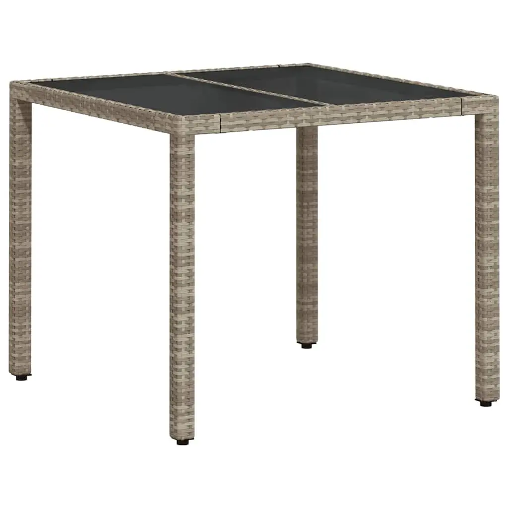 Garden Table Glass Top Poly Rattan Grey 90x90x75 cm