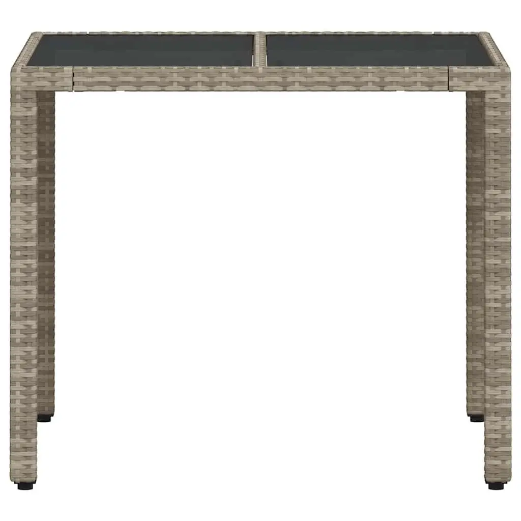 Garden Table Glass Top Poly Rattan Grey 90x90x75 cm